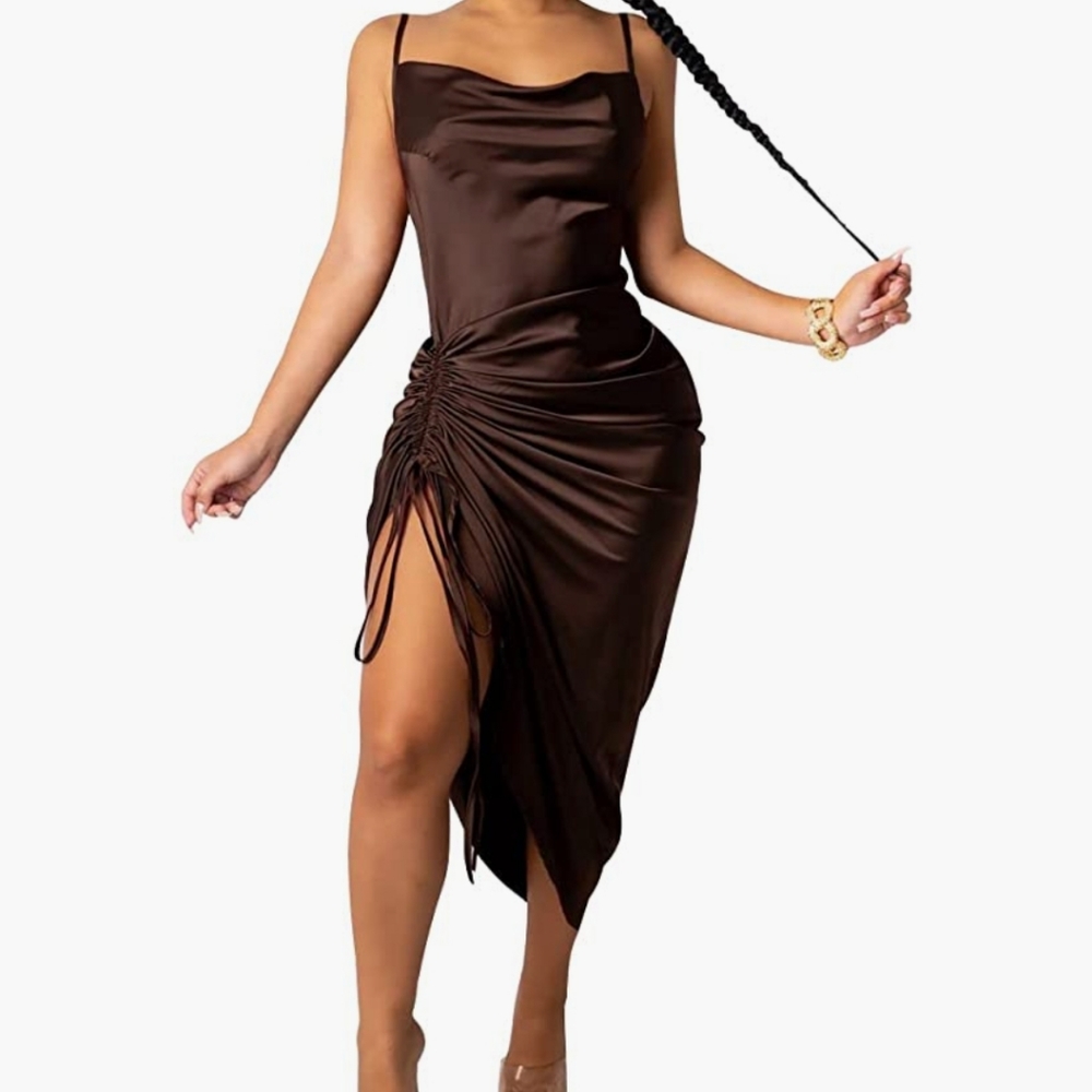 Brown Slip Dress with Ruching sz xxl (fits like 14-16)
